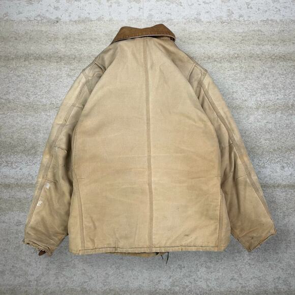 Vintage 90s Carhartt Jacket Mens L Tan Cotton Canvas Insulated Full Zip - Picture 3 of 4